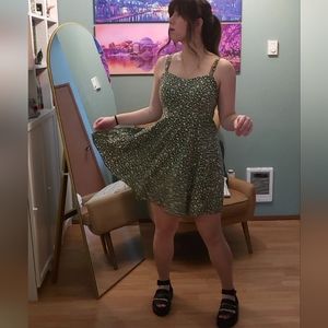Old Navy Green Floral Skater Dress